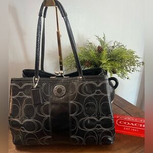 Coach Black and Gray Signature Tote